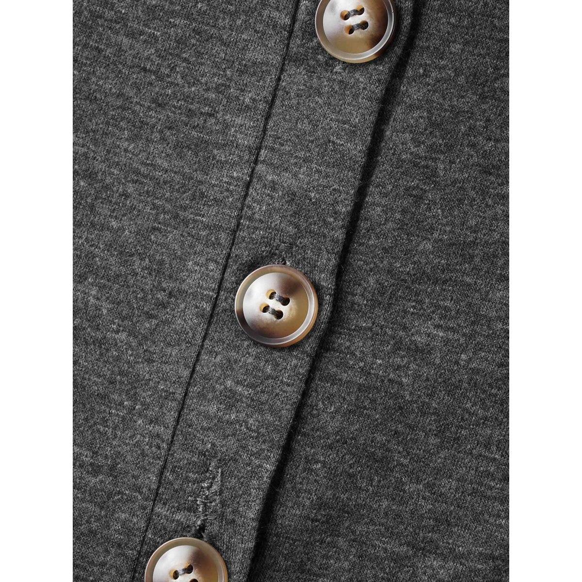Plus Size Button Detail Ruffled Hem Babydoll T-Shirt DimGray Women Gathered Round Neck Everyday-Casual T-shirts BloomChic 10/M Product Image