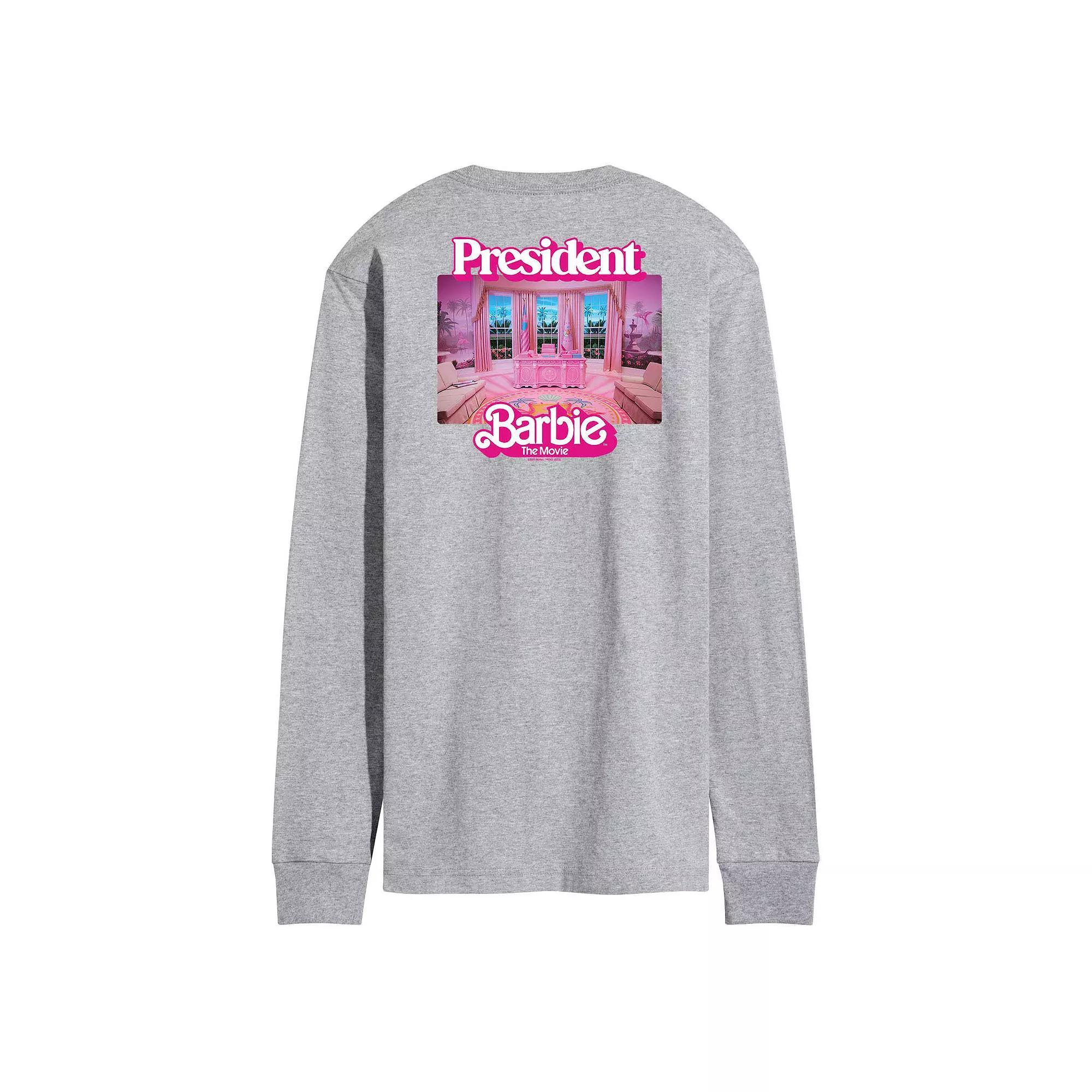 Mens Barbie The Movie President Barbie Long Sleeve Graphic Tee Grey Gray Product Image