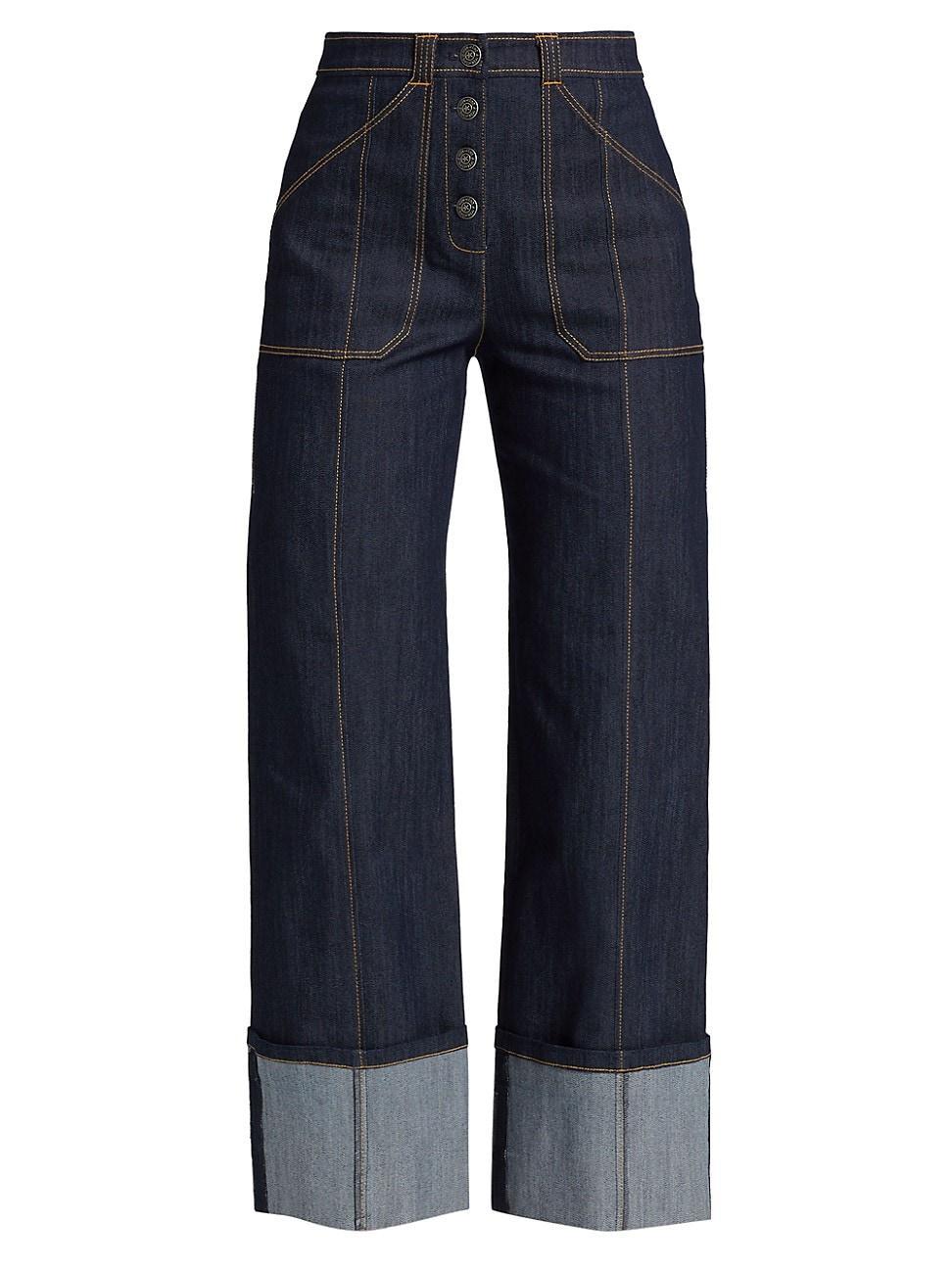 Benji Cuffed Ankle Topstitched Denim Pants Product Image