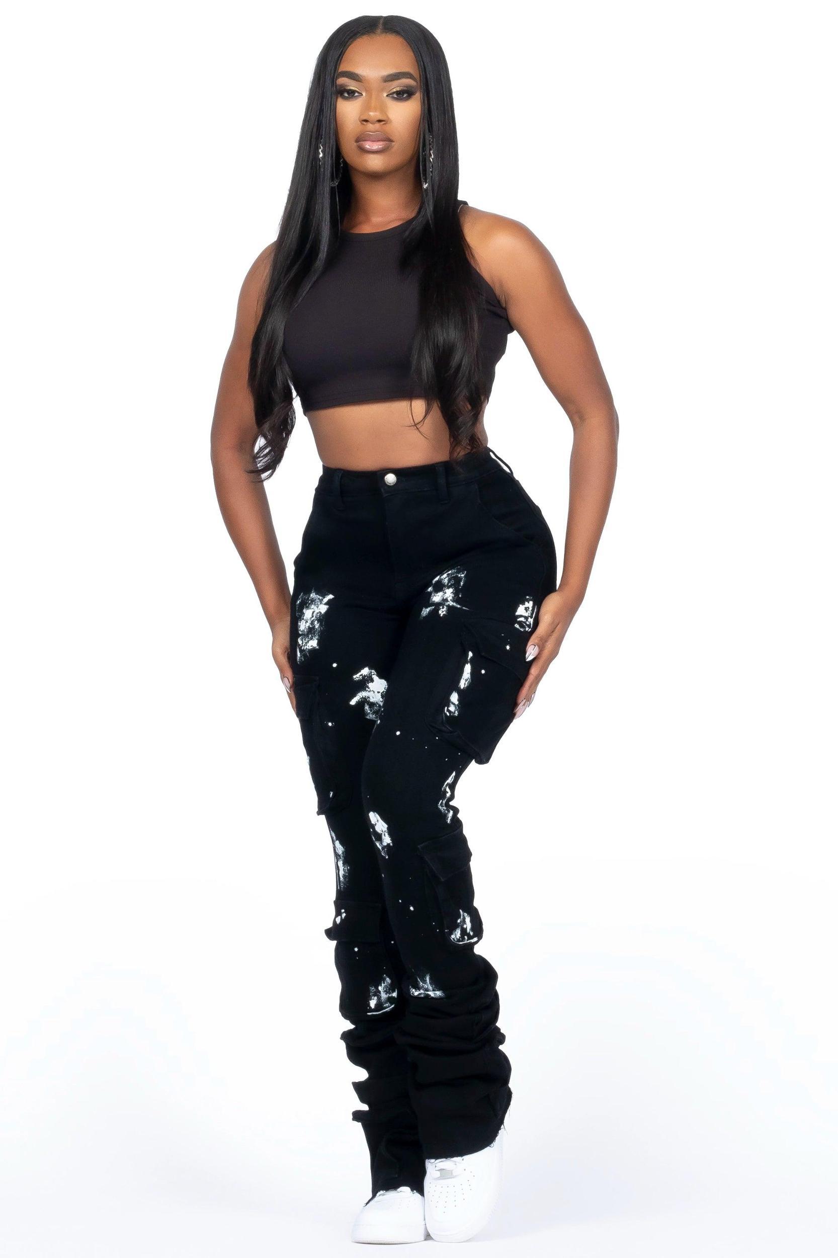 Shondrell Black Painted Super Stacked Jean Female Product Image