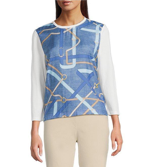 J.McLaughlin Alessandra Printed Mixed Media Crew Neck 3/4 Sleeve Top Product Image
