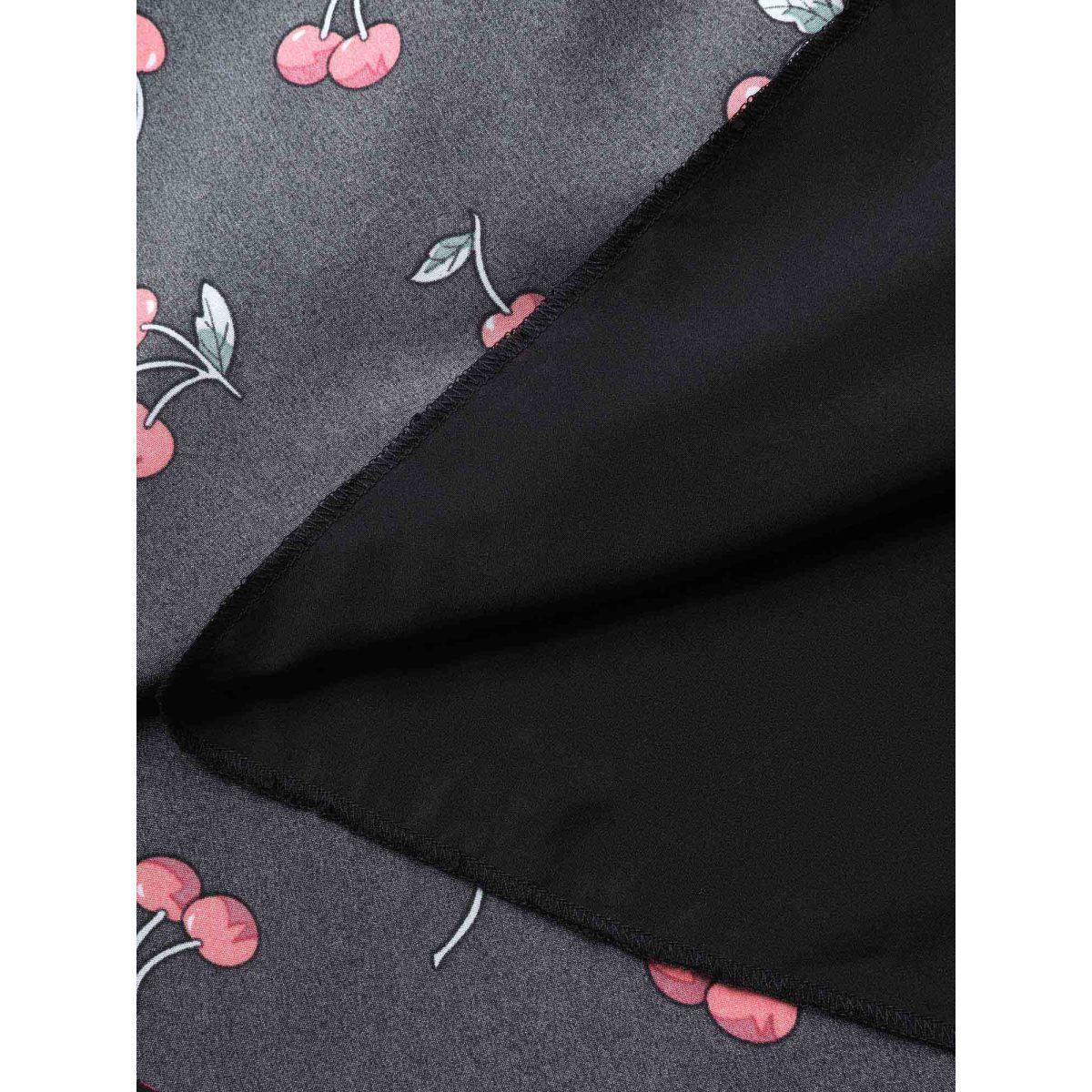 Plus Size Cherry-licious Pleated Midi Skirt Women BlackFlower Casual Loose Low stretch Side seam pocket Everyday-Casual Skirts BloomChic 28/5X Product Image