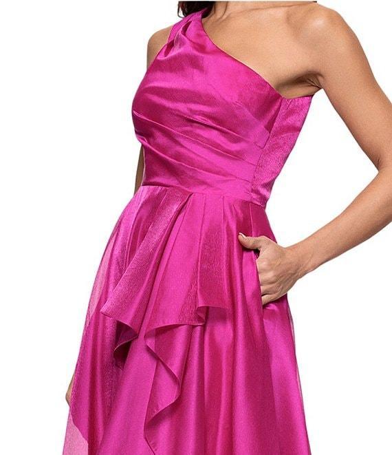 Xscape One Shoulder Cascading Side Ruffle Organza A-Line Dress Product Image