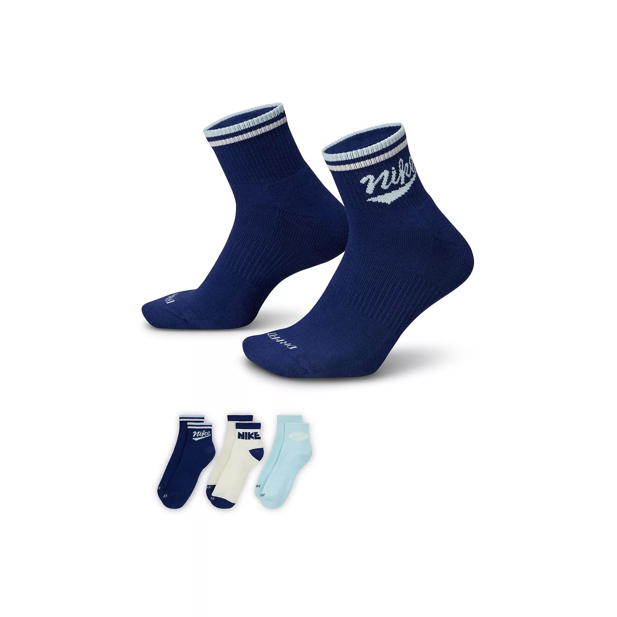 Men's Nike 3-Pack Everyday Ankle Socks, Size: 8-12, Blue Team Product Image