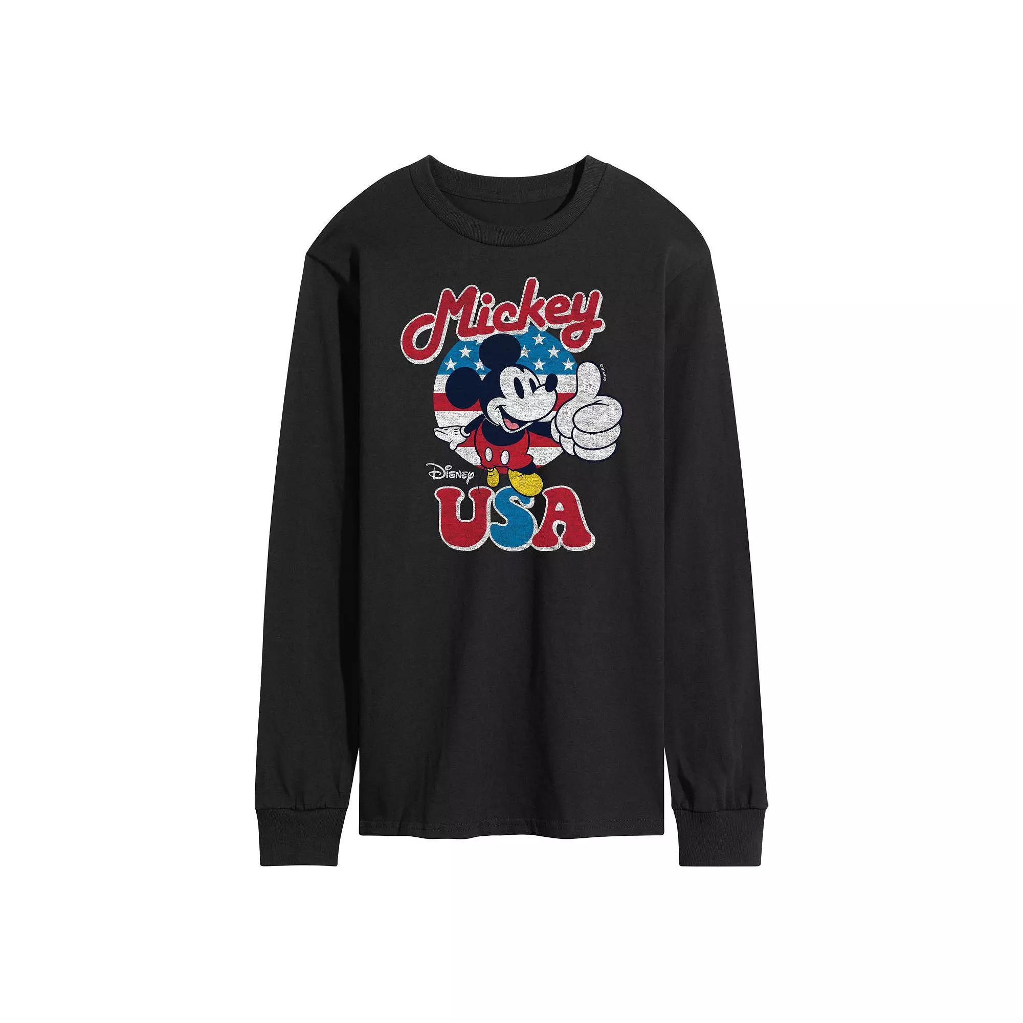 Disneys Mickey Mouse Mens USA Long Sleeve Graphic Tee Blue Product Image