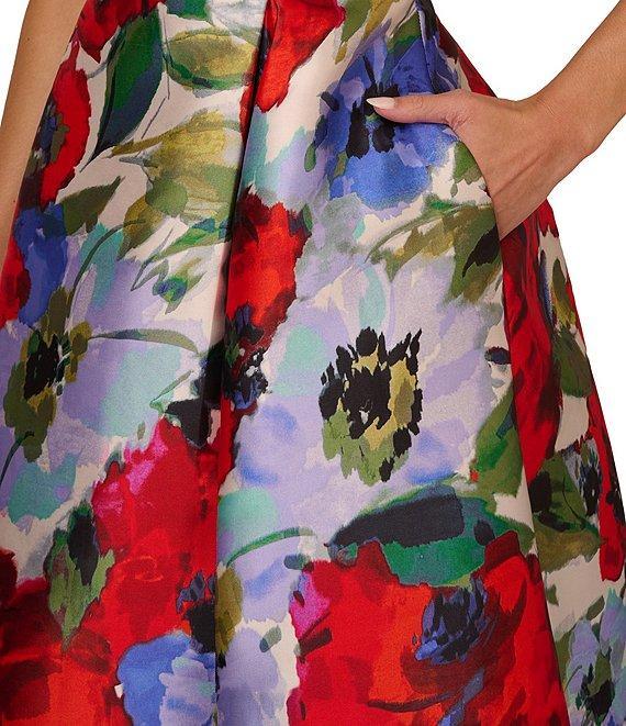 Adrianna Papell Floral Mikado Boat Neck Sleeveless Side Seam Pocket Fit & Flare Dress Product Image