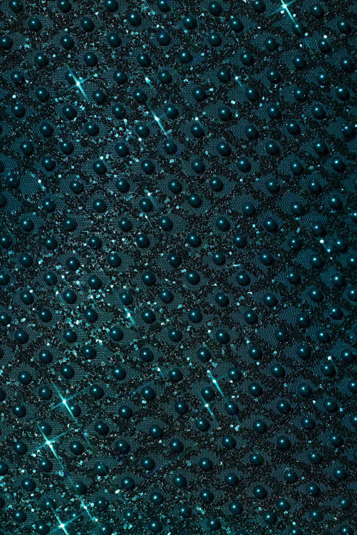 Embellished Bubble Hem Mini Dress in Teal Green Product Image