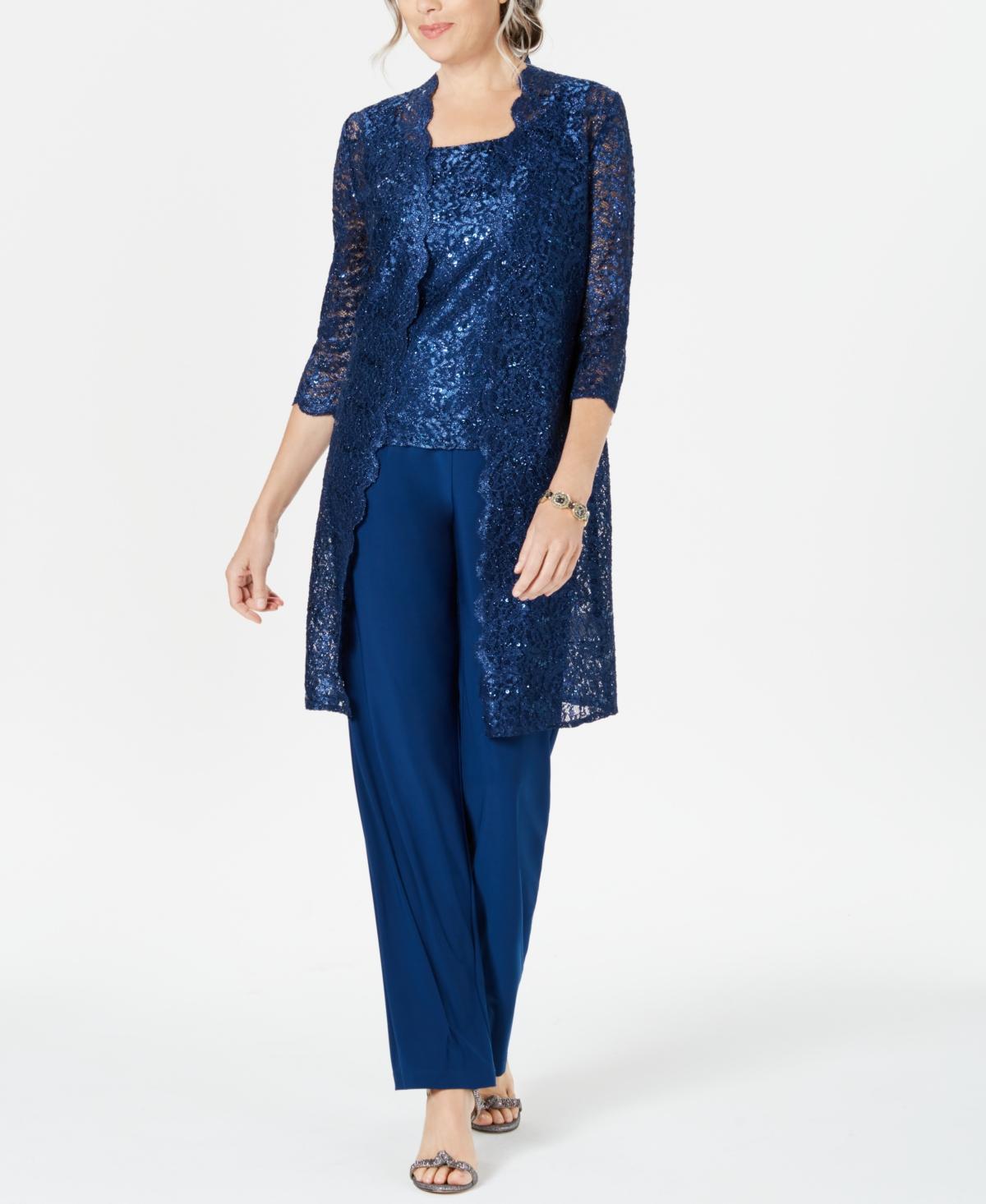 R  M Richards Petite Size Scalloped Glitter Lace Duster Stretch 3 Product Image
