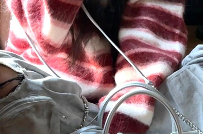 Round Neck Drop Shoulder Striped Oversized Sweater Product Image