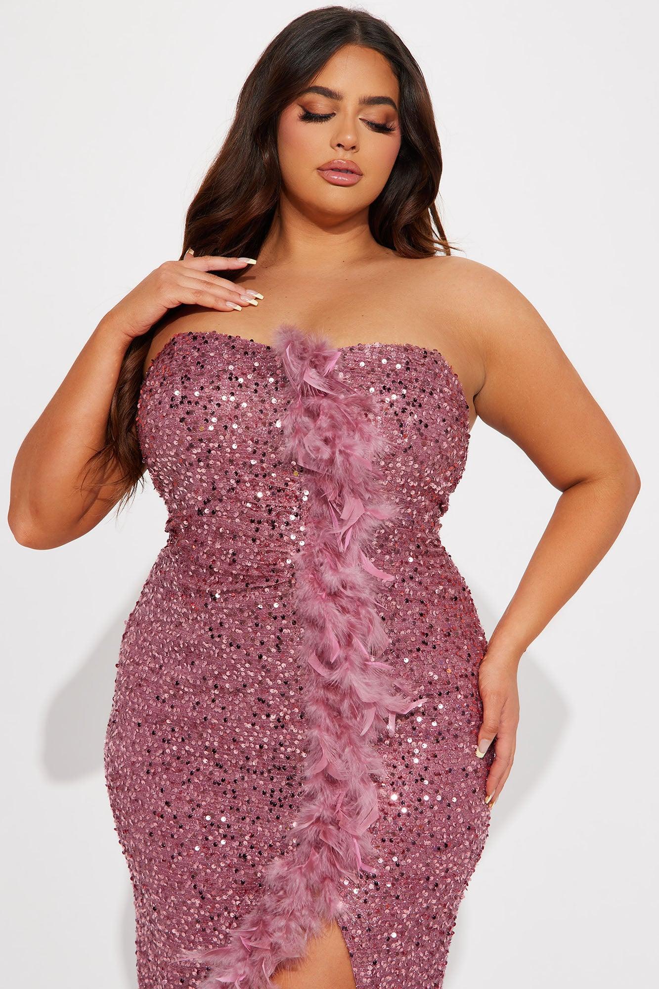 Tiffy Feathered Trim Midi Dress - Mauve Product Image