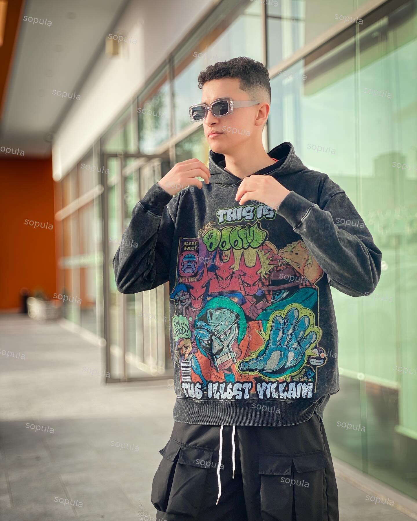 Sopula Vintage The Illest Villain Mf Doom Graphic Washed Hoodie Product Image