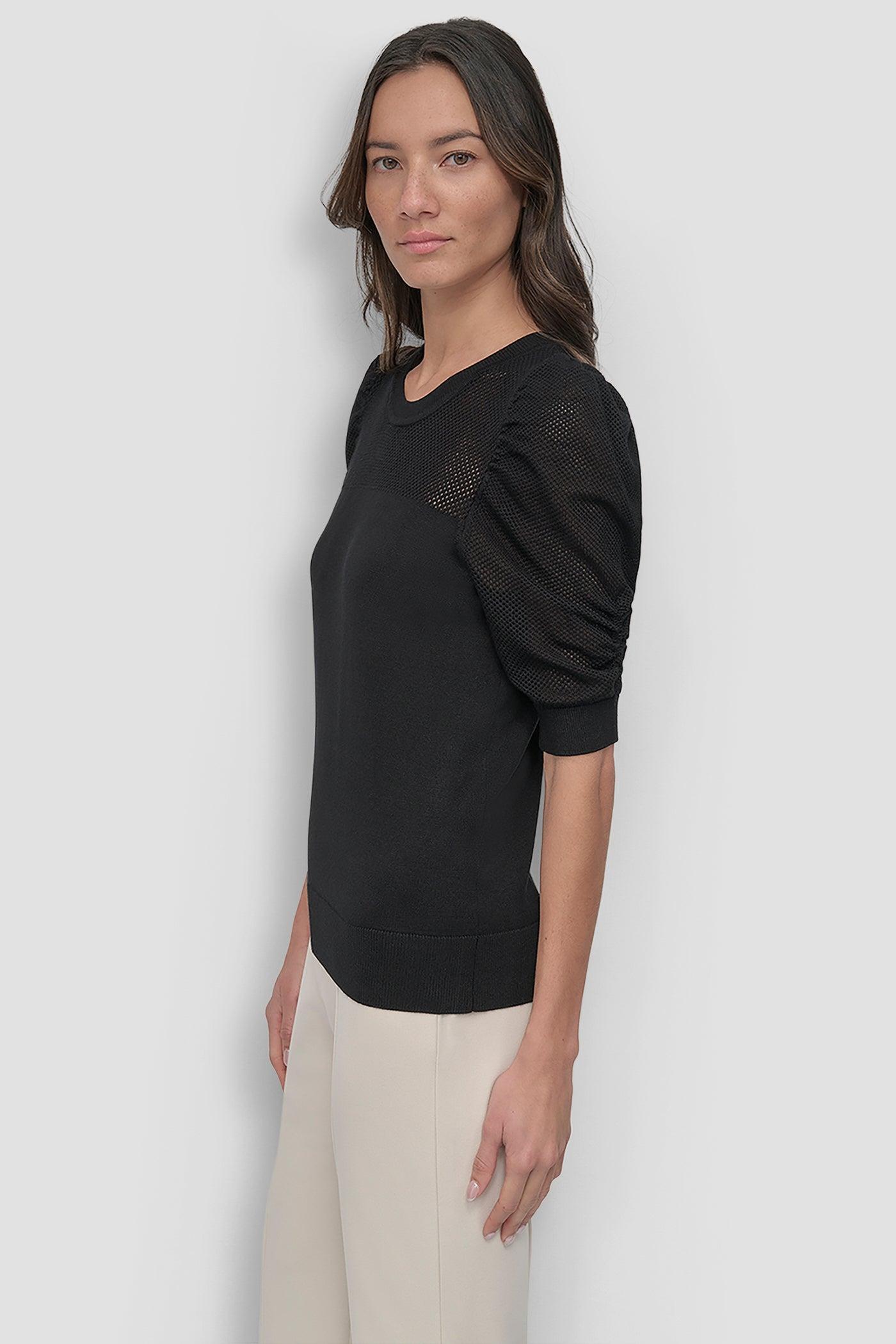 SHORT SLEEVE CREWNECK TWIST SLEEVE SWEATER Product Image