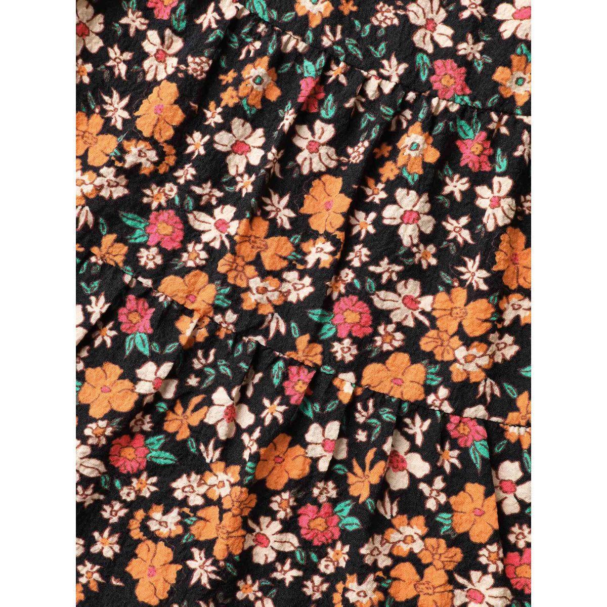 Plus Size Ditsy Floral Print Cami Tiered Tank Top Women BlackFlower Tie knot Non Vacation Tank Tops Camis BloomChic 22-24/3X Product Image
