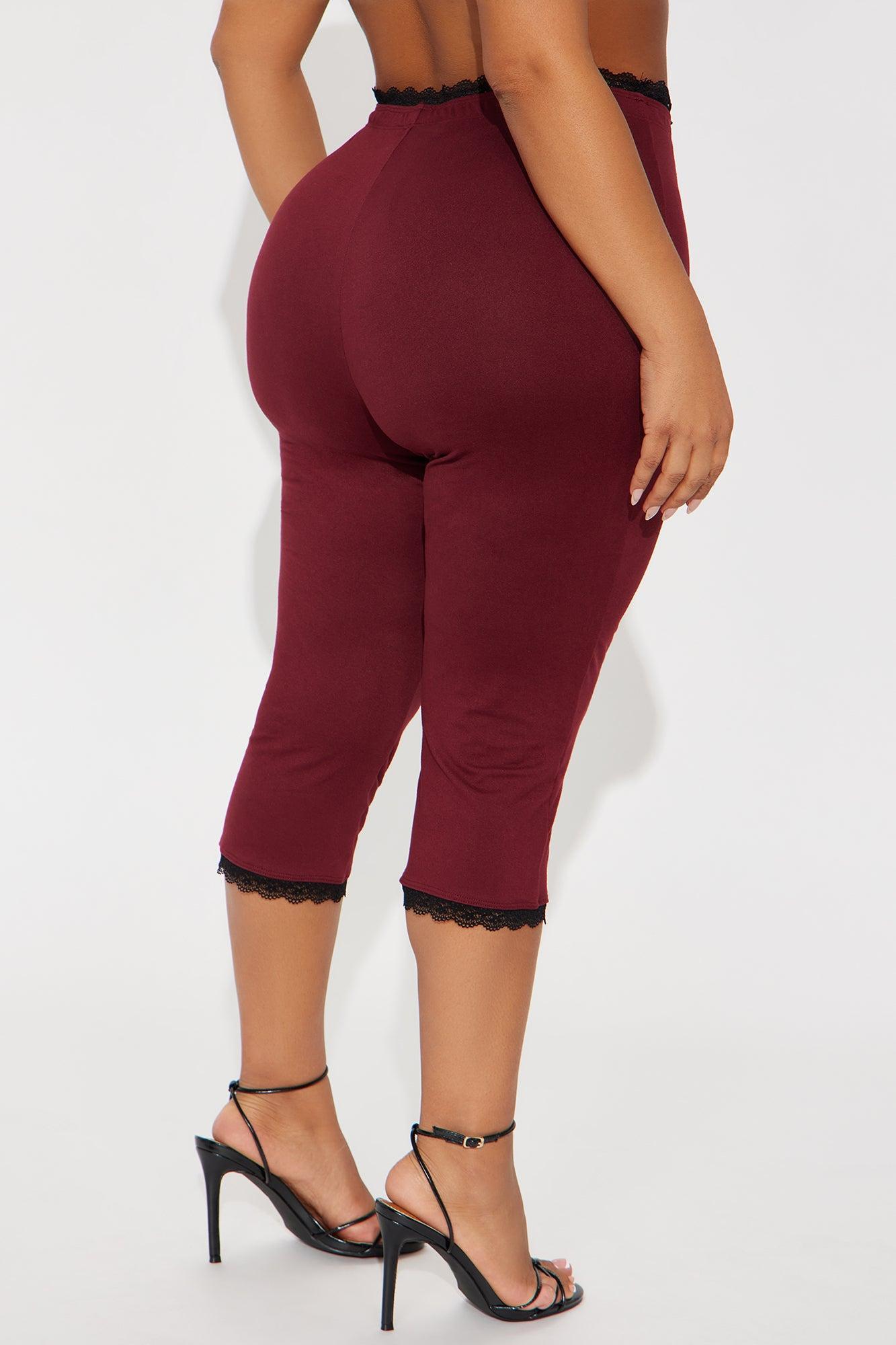 Valentina Solid Lace Trim Capri Legging - Burgundy Product Image