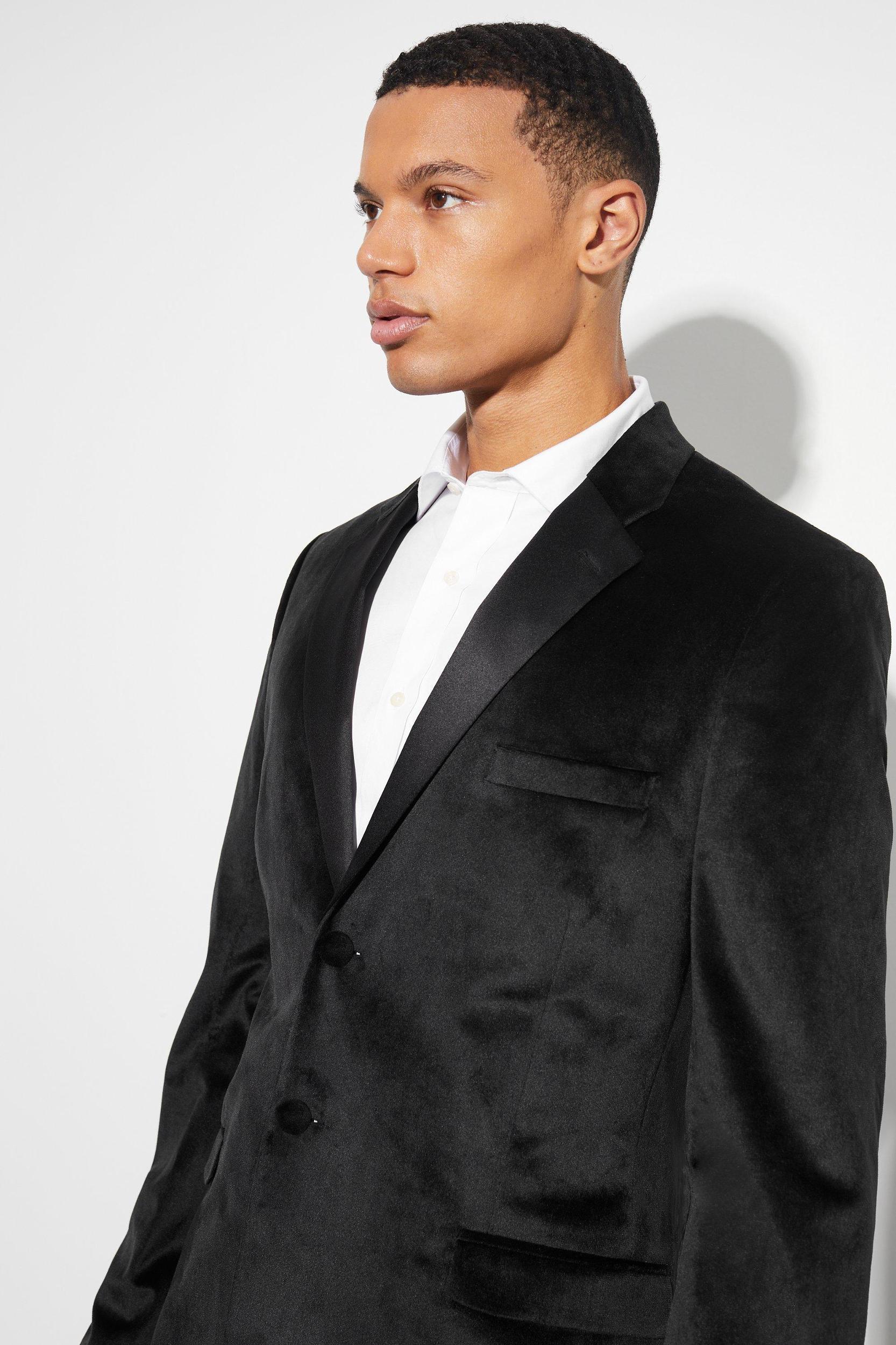 Tall Skinny Velour Satin Lapel Suit Jacket | boohooMAN USA Product Image