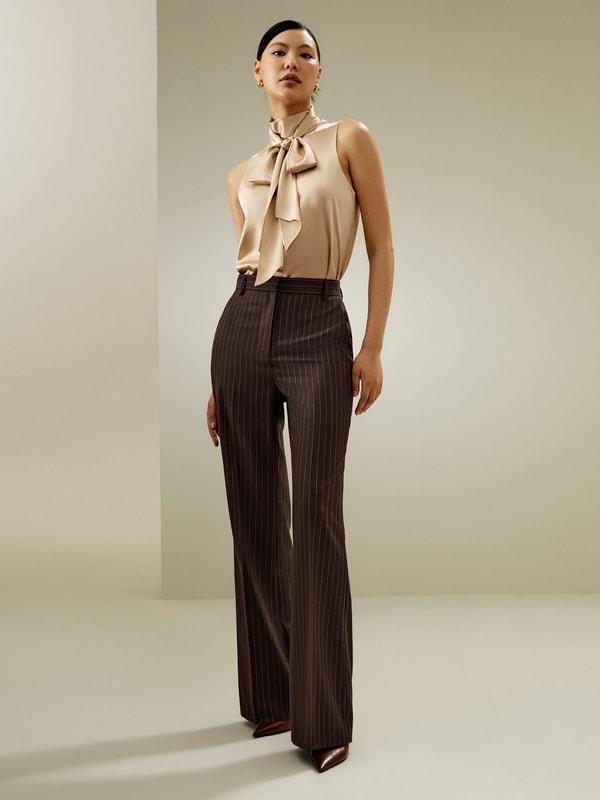 Sleeveless Tie-Neck Silk Blouse Product Image