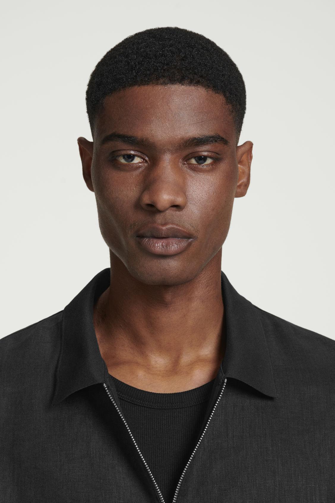 CONTRAST-PANEL LINEN HALF-ZIP POLO SHIRT Product Image