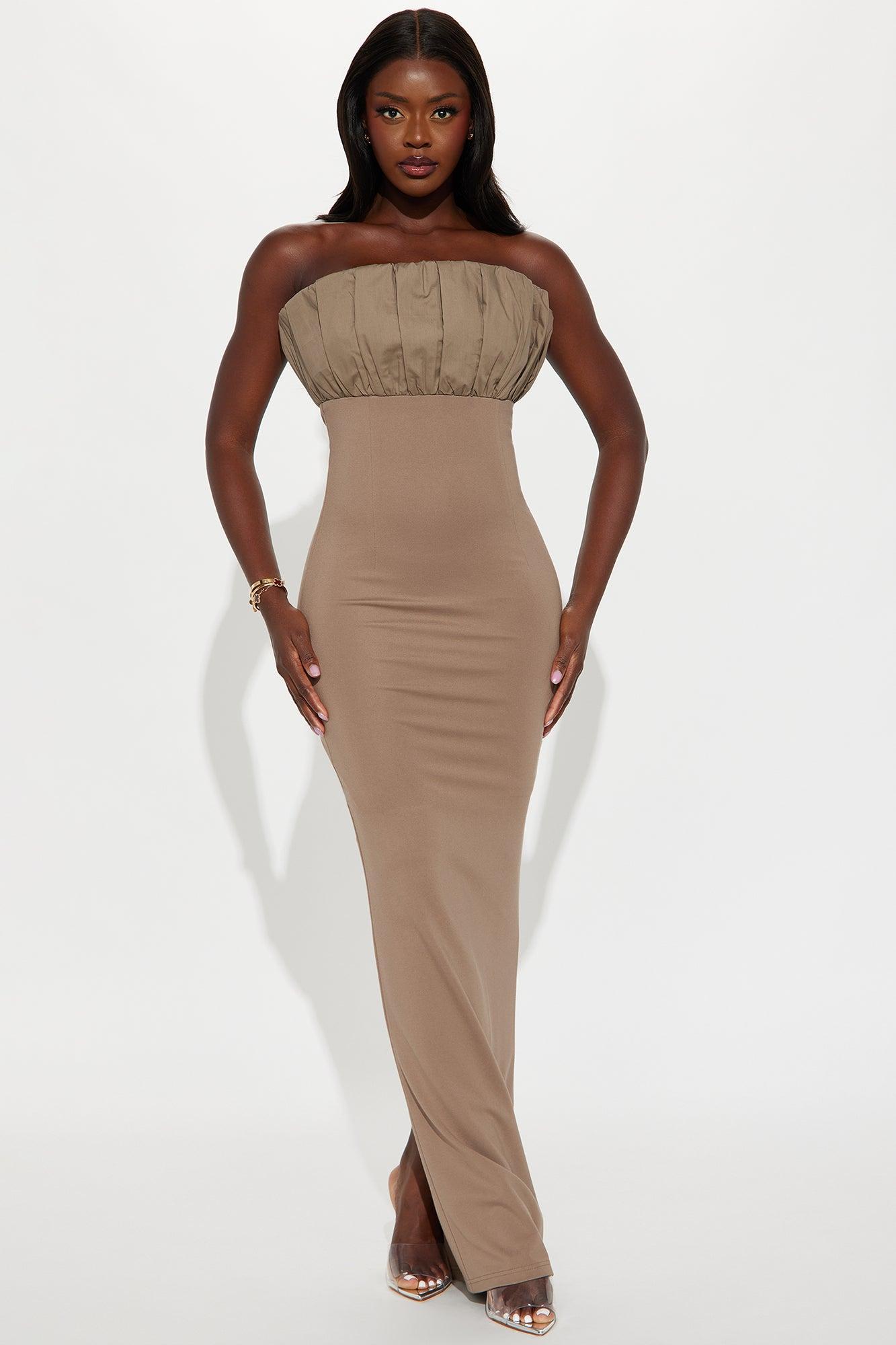 Nina Strapless Maxi Dress - Stone Product Image