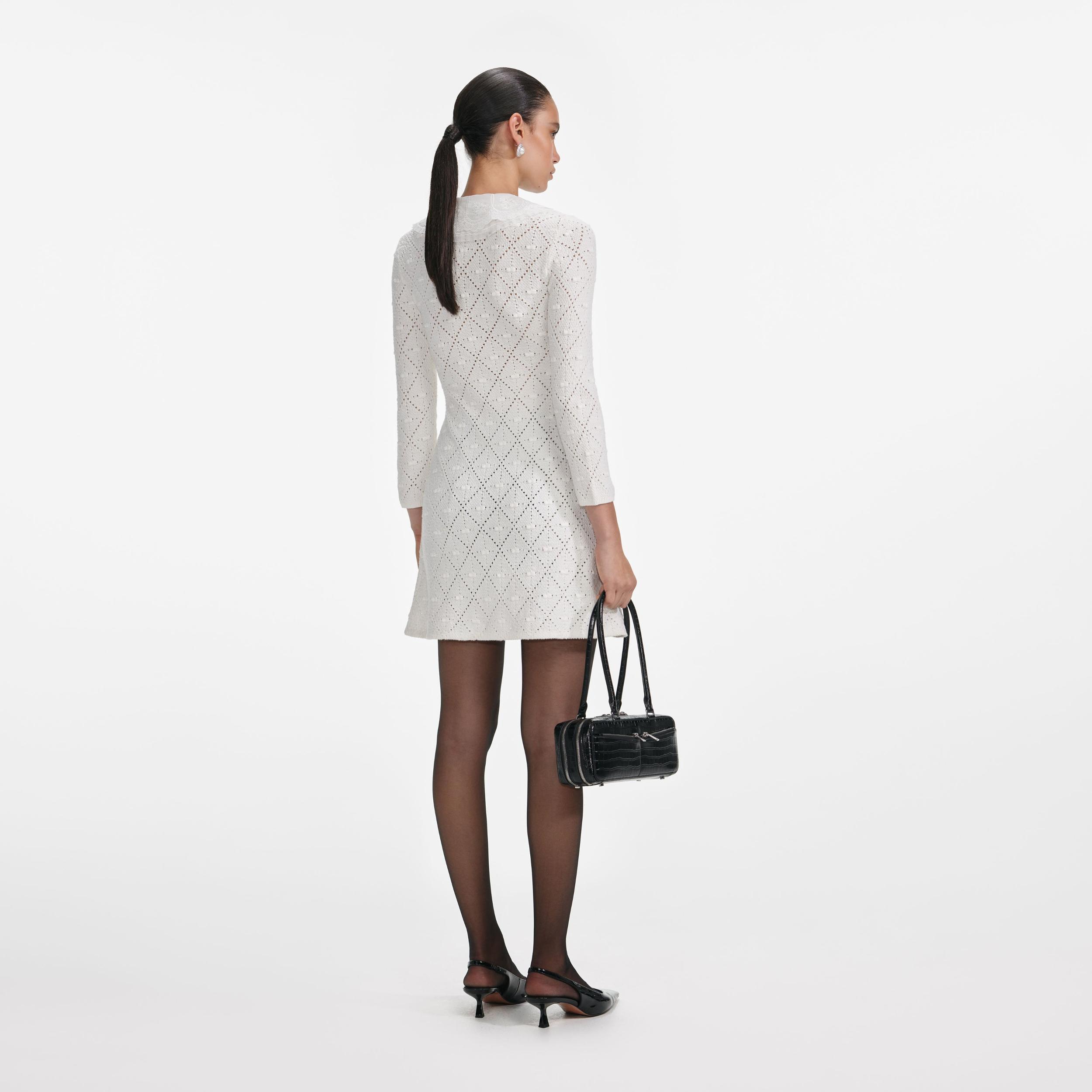 White Lace Bib Knit Mini Dress Product Image