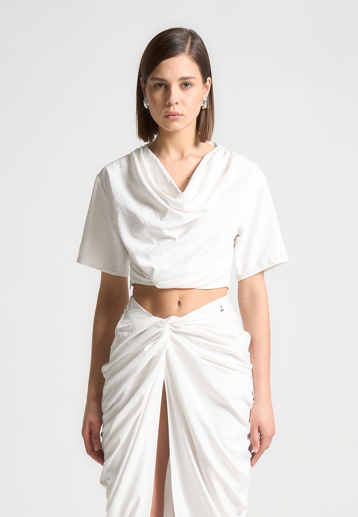 Cowl Neck Drape T-Shirt - White Female Product Image