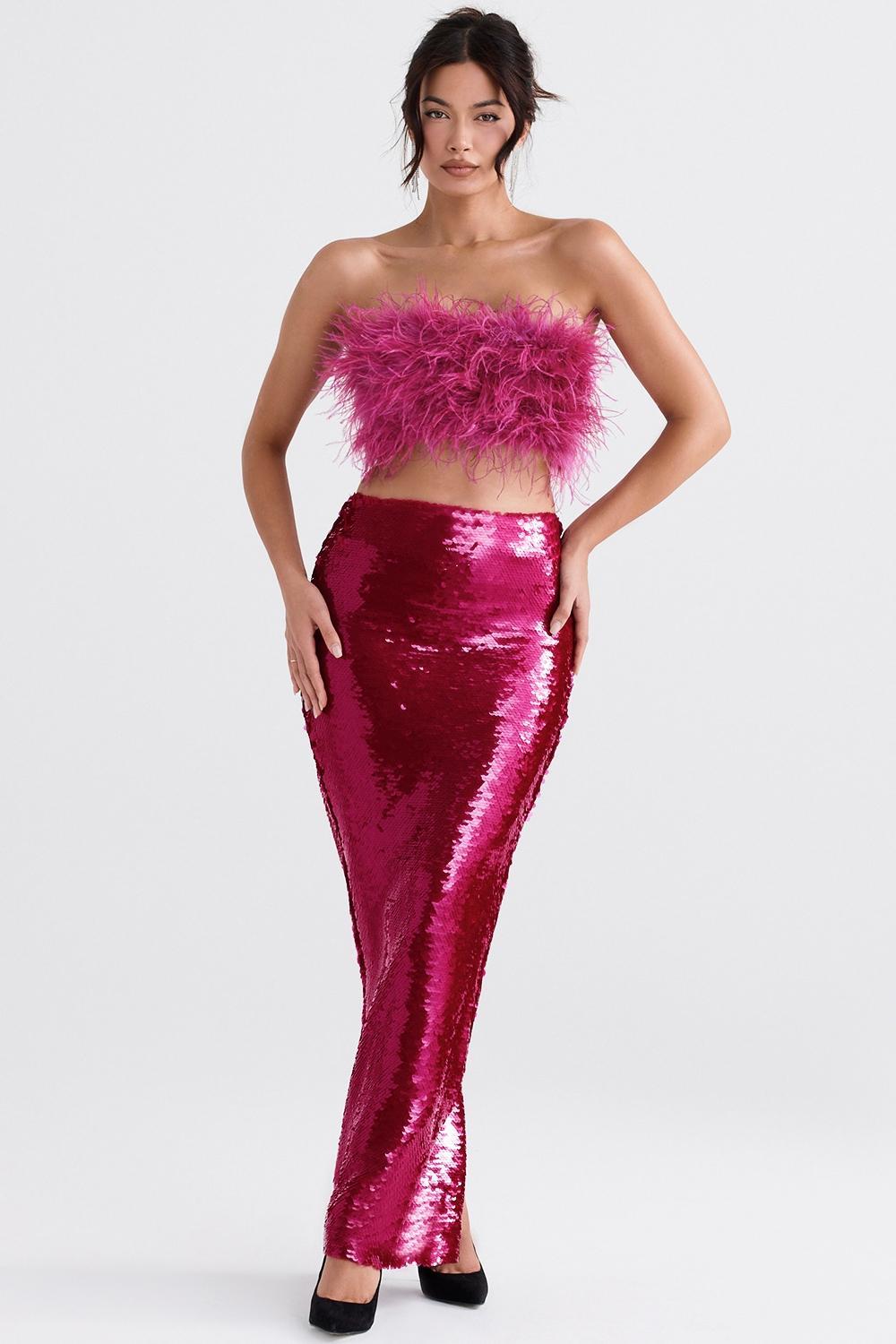 Teia  hot pink draped corset midi dress Product Image