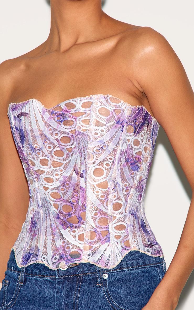 Blue Textured Sheer Floral Lace Corset Product Image