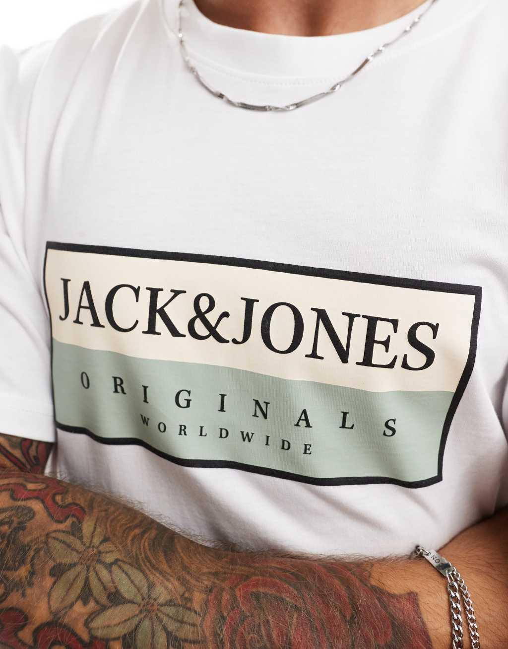 Jack & Jones oversized t-shirt with front logo in white Product Image