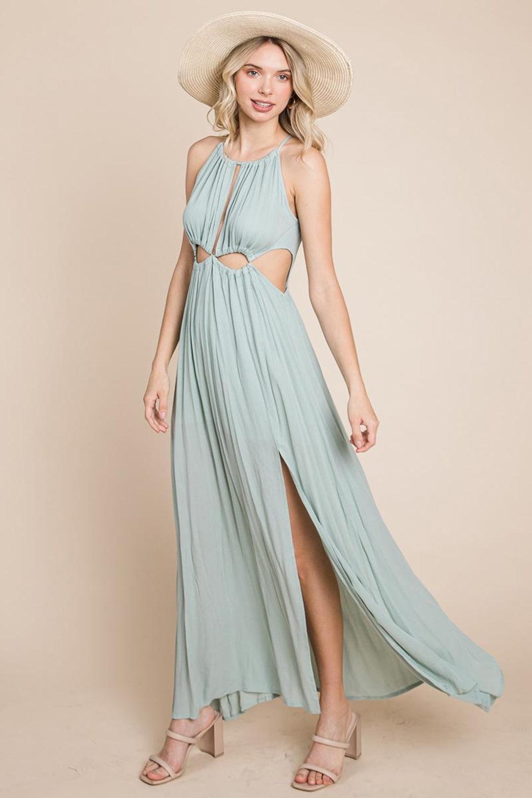 Split Front Cut Out Halter Maxi Dress Product Image