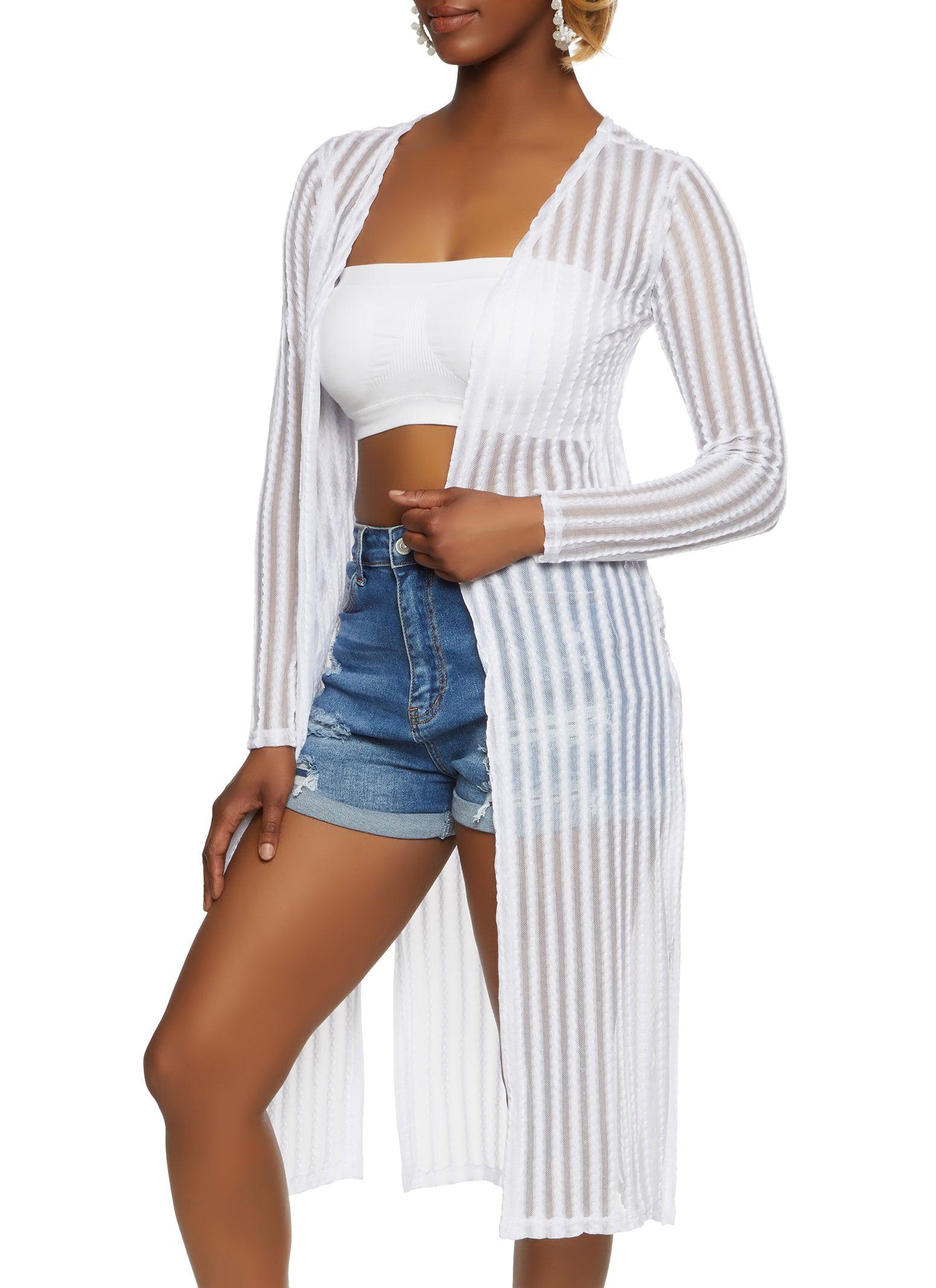 Womens Textured Knit Shadow Stripe Mesh Duster Product Image