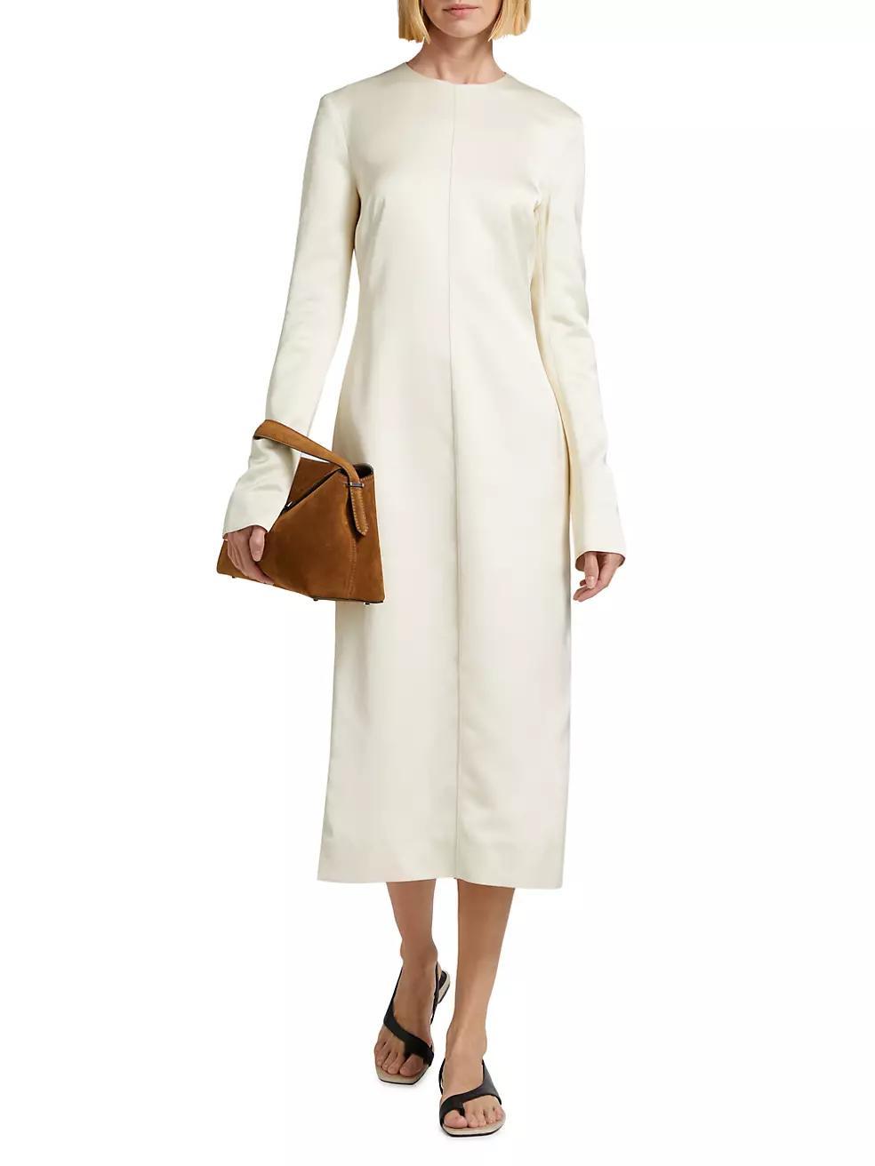Satin Round Neck Midi-Dress Product Image