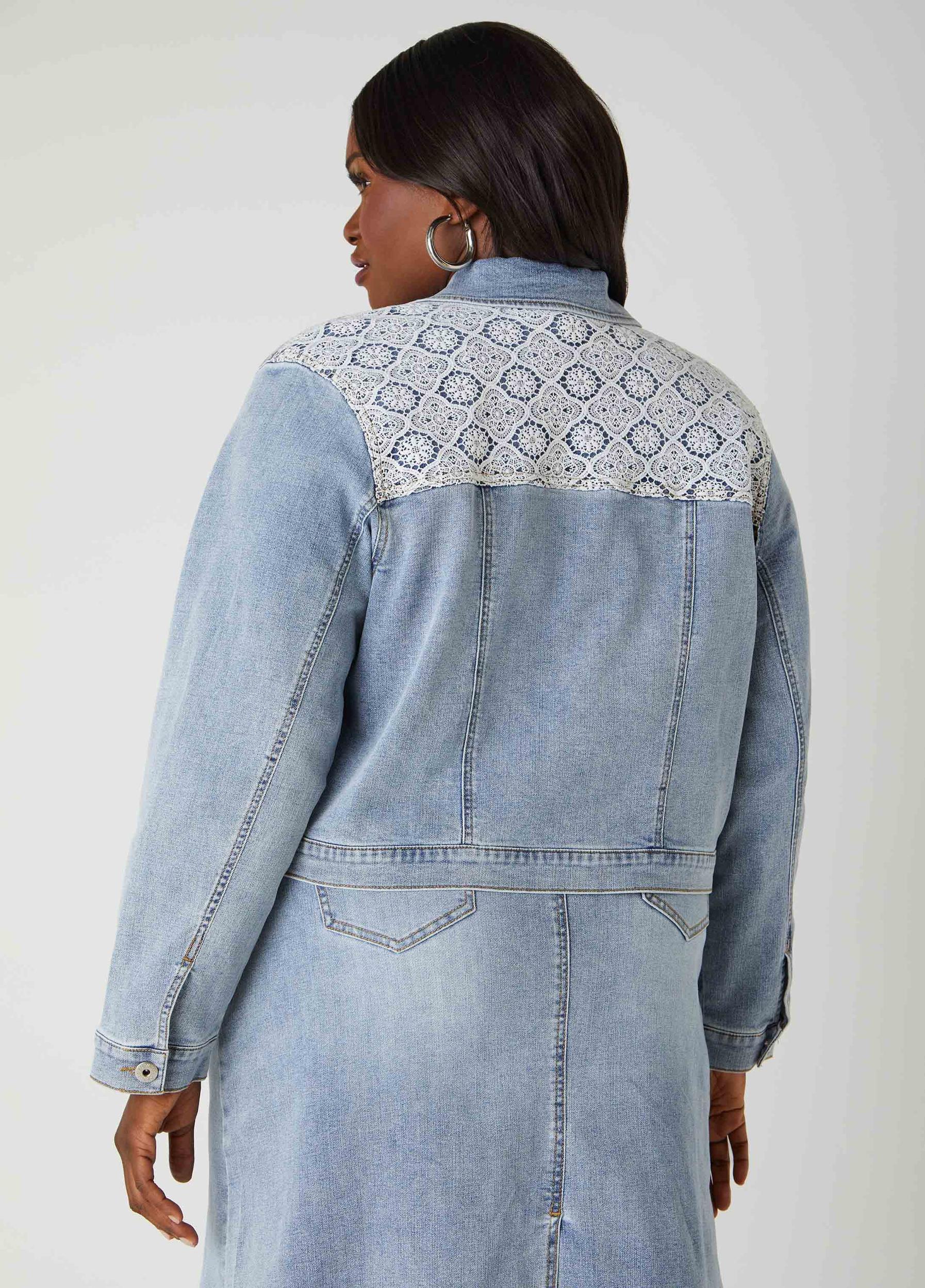 Crochet Paneled Denim Jacket Product Image