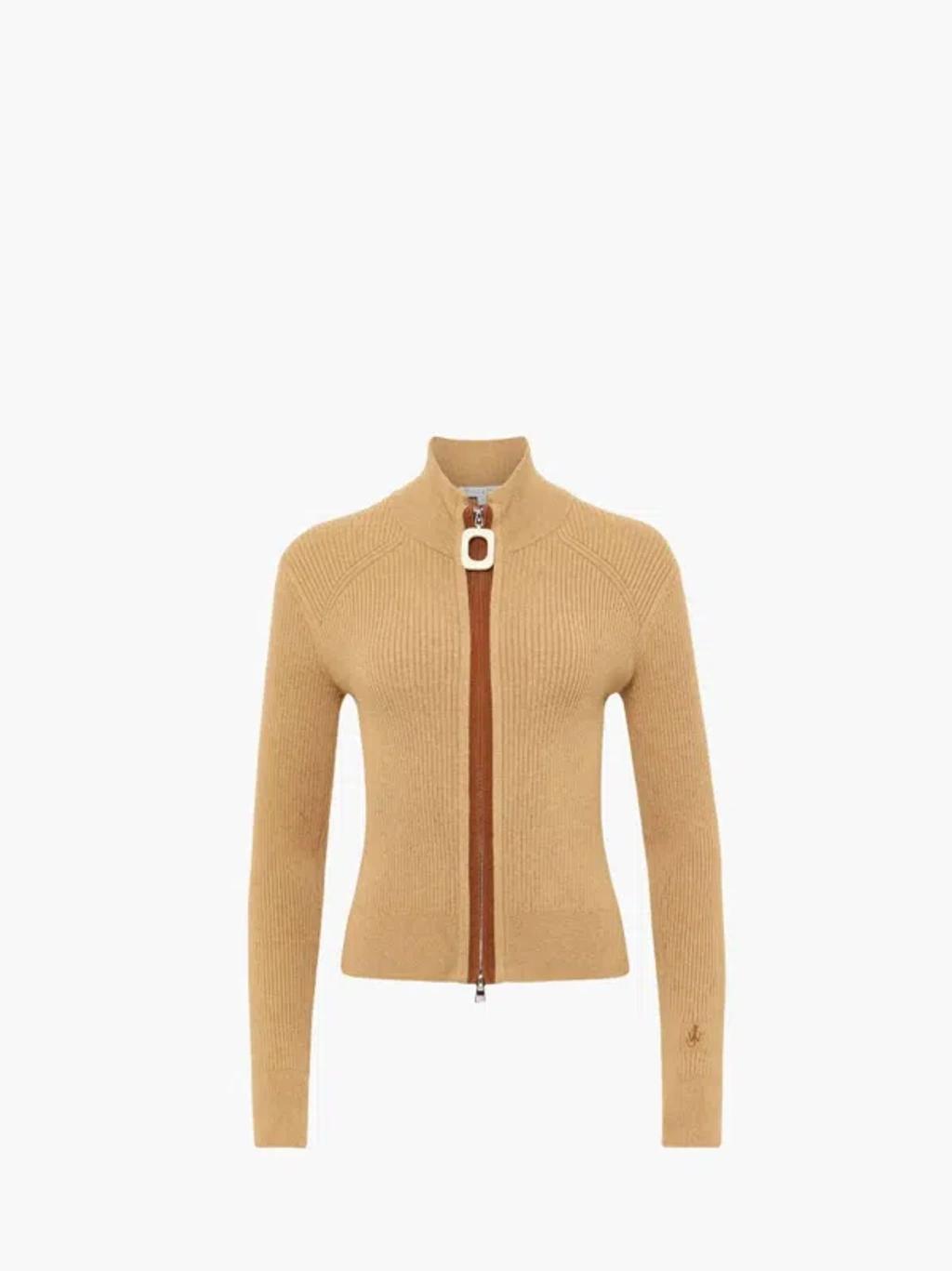 JW ANDERSON Fitted Zip Up Cardigan In Neutrals Product Image