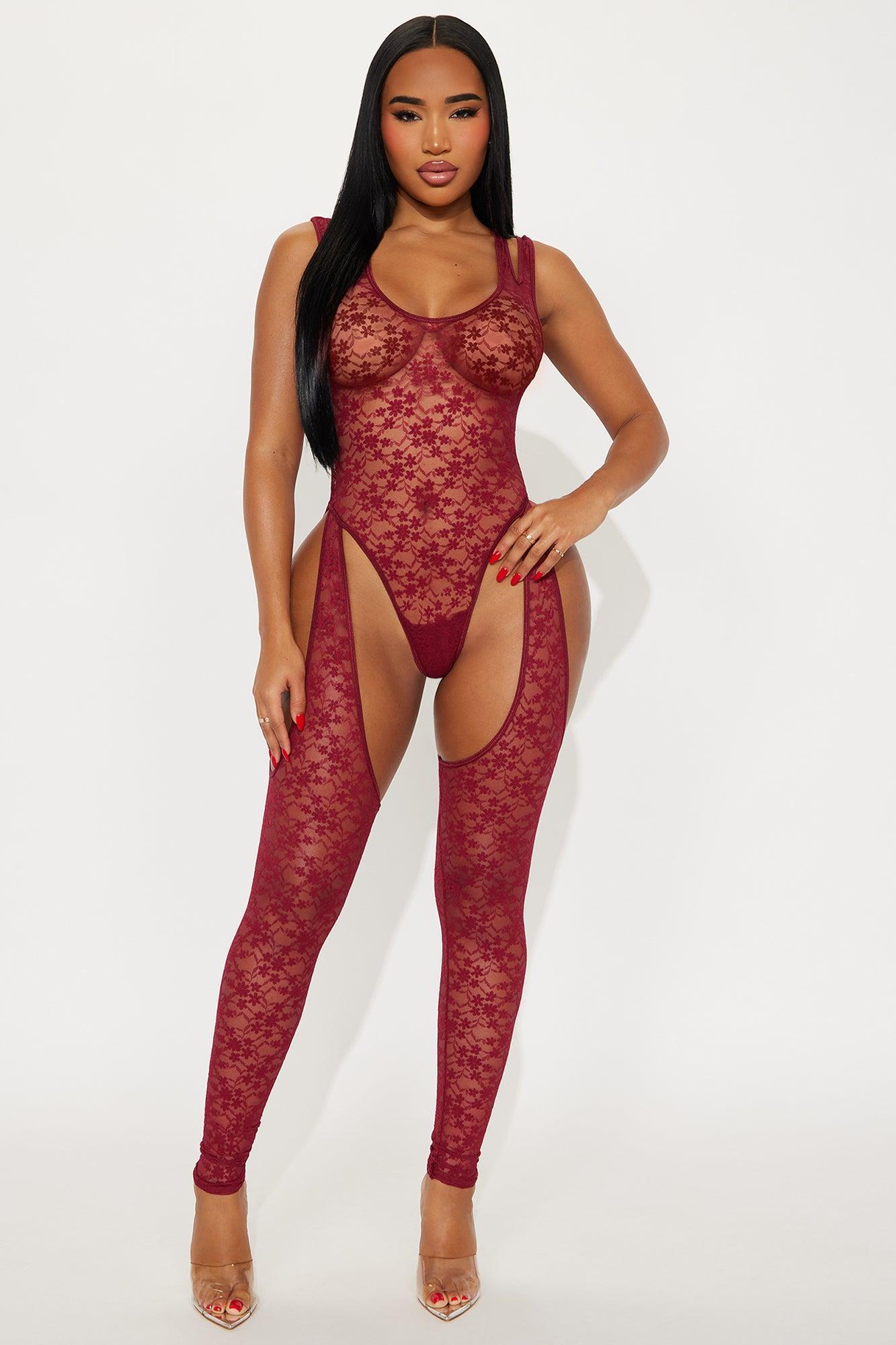 Laced To Break Lace Bodystocking - Wine Product Image