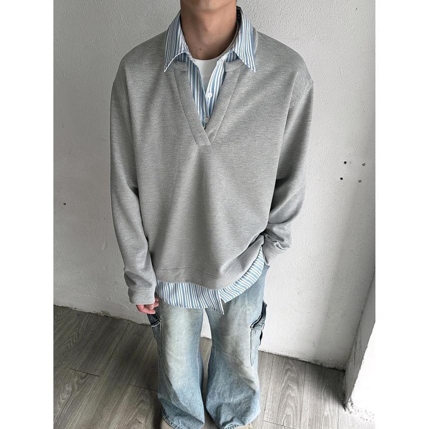 Mock Two-Piece Collared Sweatshirt Product Image