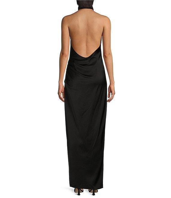 Gianni Bini Yelena Satin High Mock Neck Sleeveless Long Sheath Dress Product Image