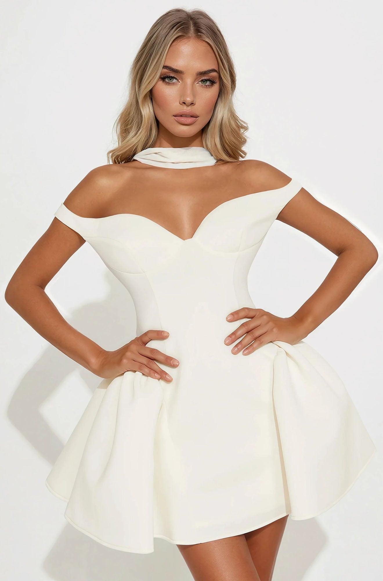 Grand Beauty Off Shoulder Mini Dress - Cream Female Product Image