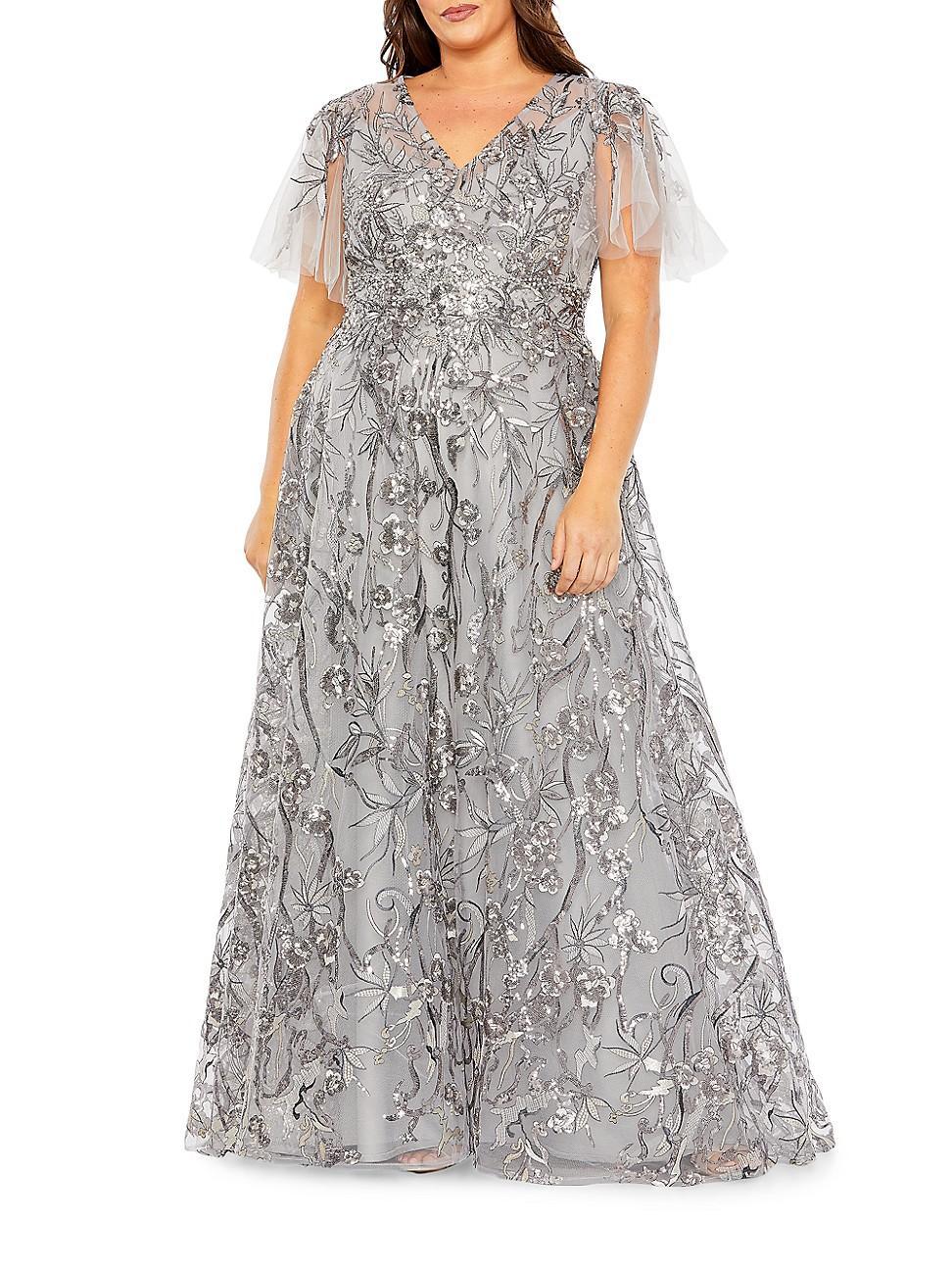 Womens Plus Fabulouss Flutter-Sleeve Embellished Gown Product Image