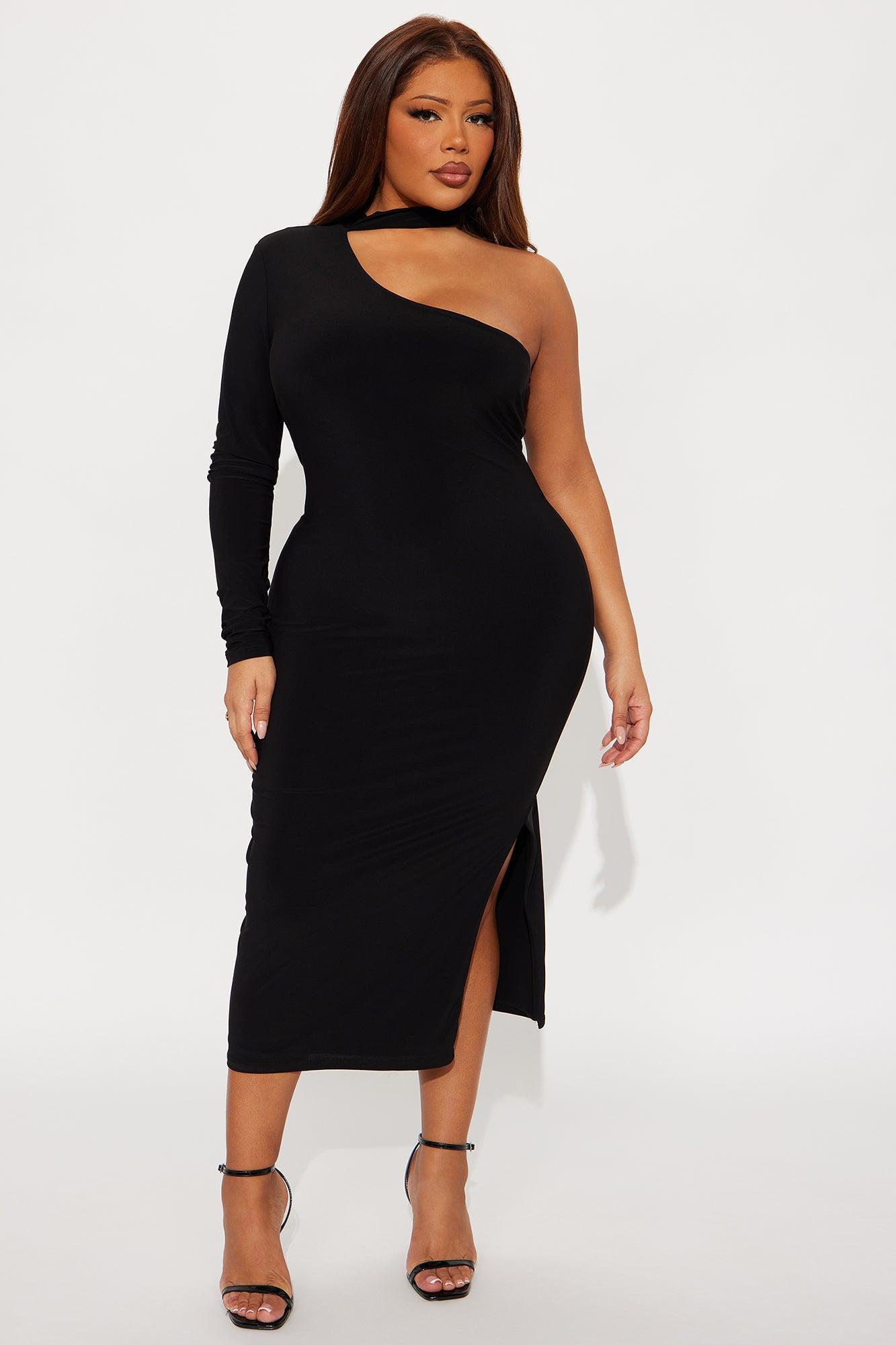 Gleaming One Shoulder Mini Dress - Black Product Image