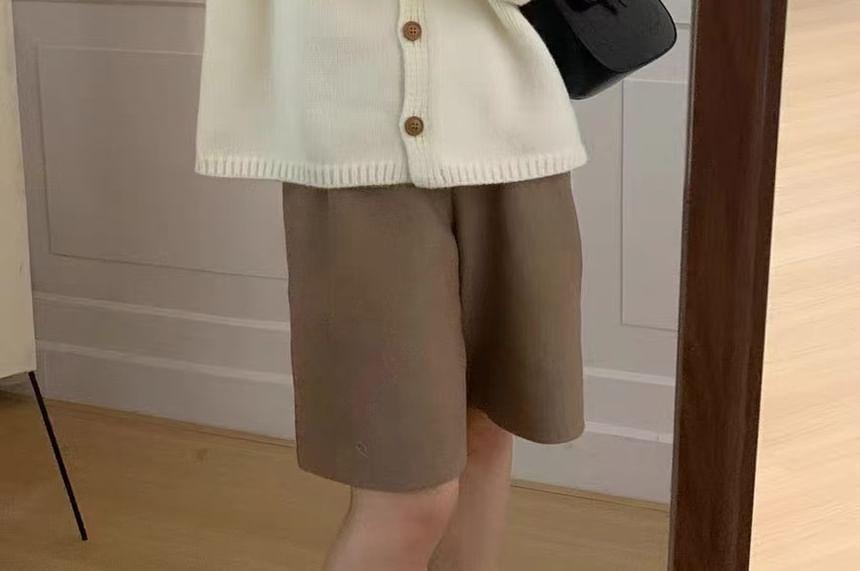 Round Neck Plain Button Cardigan Product Image