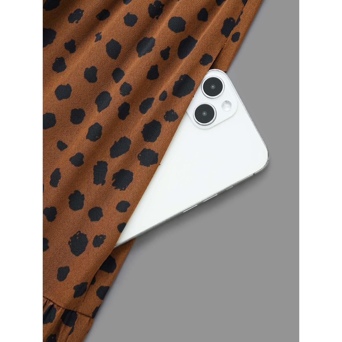 Plus Size Leopard Print Tie Knot Ruffle Layered Hem Dress Browncoffeecolor Women Elegant Tie knot V-neck Long Sleeve Curvy BloomChic 28/5X Product Image