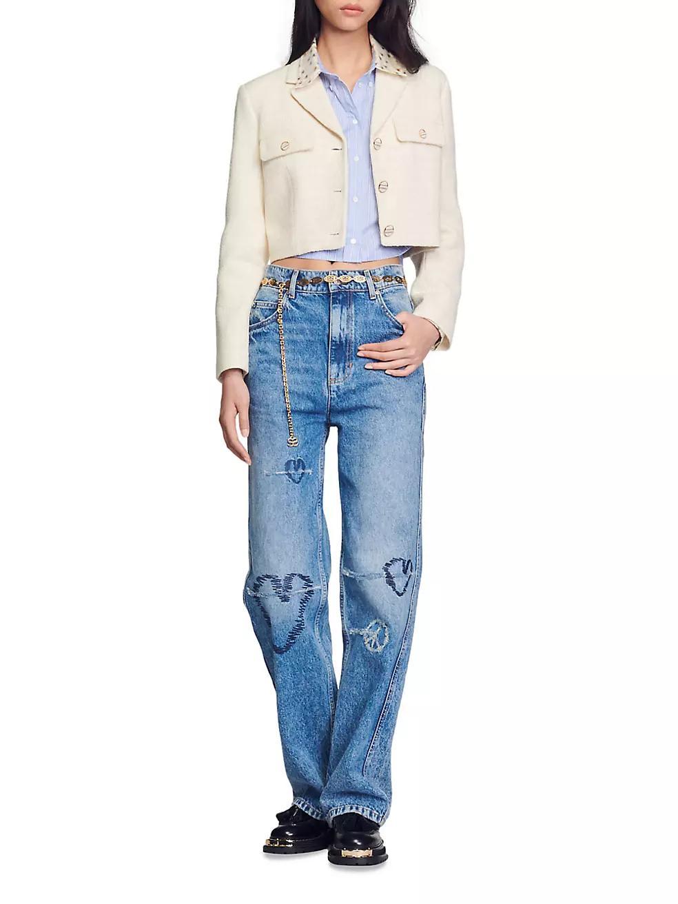 Cropped Tweed Button-Up Jacket Product Image
