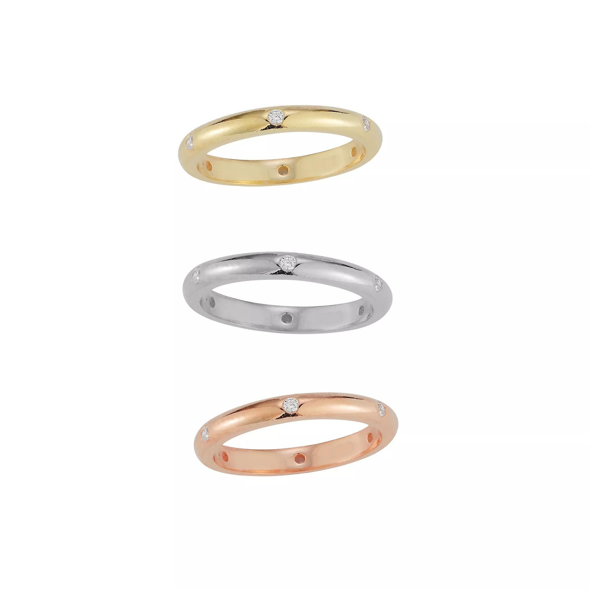 Sunkissed Sterling Tri-Tone Cubic Zirconia Ring Trio Set, Women's, Size: 7 Product Image