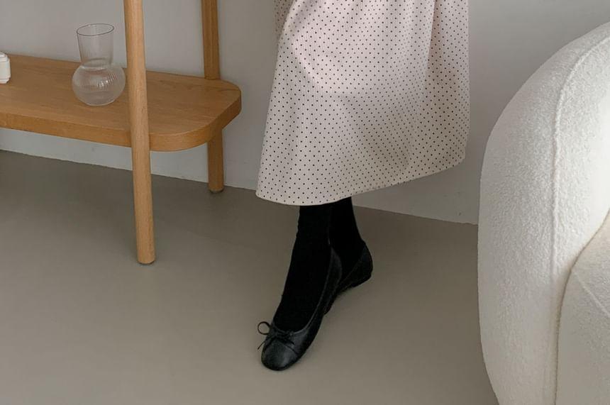 Long-Sleeve Dotted Corduroy Loose-Fit Midi Dress Product Image