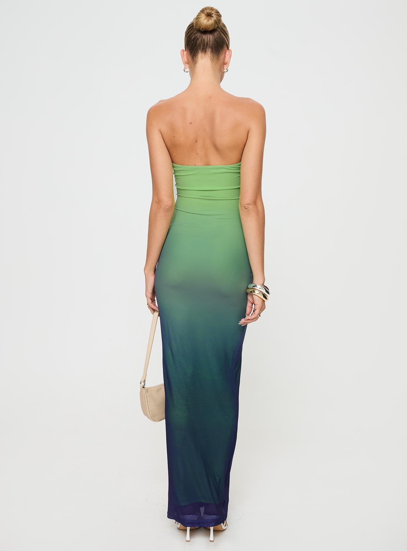 Stolen Love Strapless Maxi Dress Blue / Green Ombre Product Image