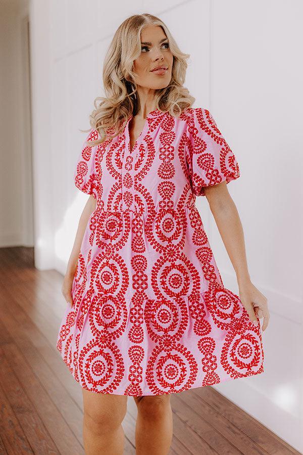 Sunny Outlook Eyelet Mini Dress in Pink Product Image