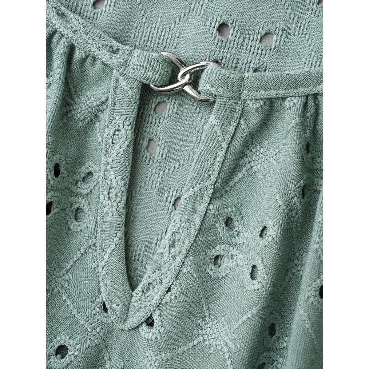 Plus Size Plain Eyelet Jacquard Plisse T-Shirt Greenbean Women Elegant Texture Round Neck Everyday T-shirts BloomChic 14-16/1X Product Image
