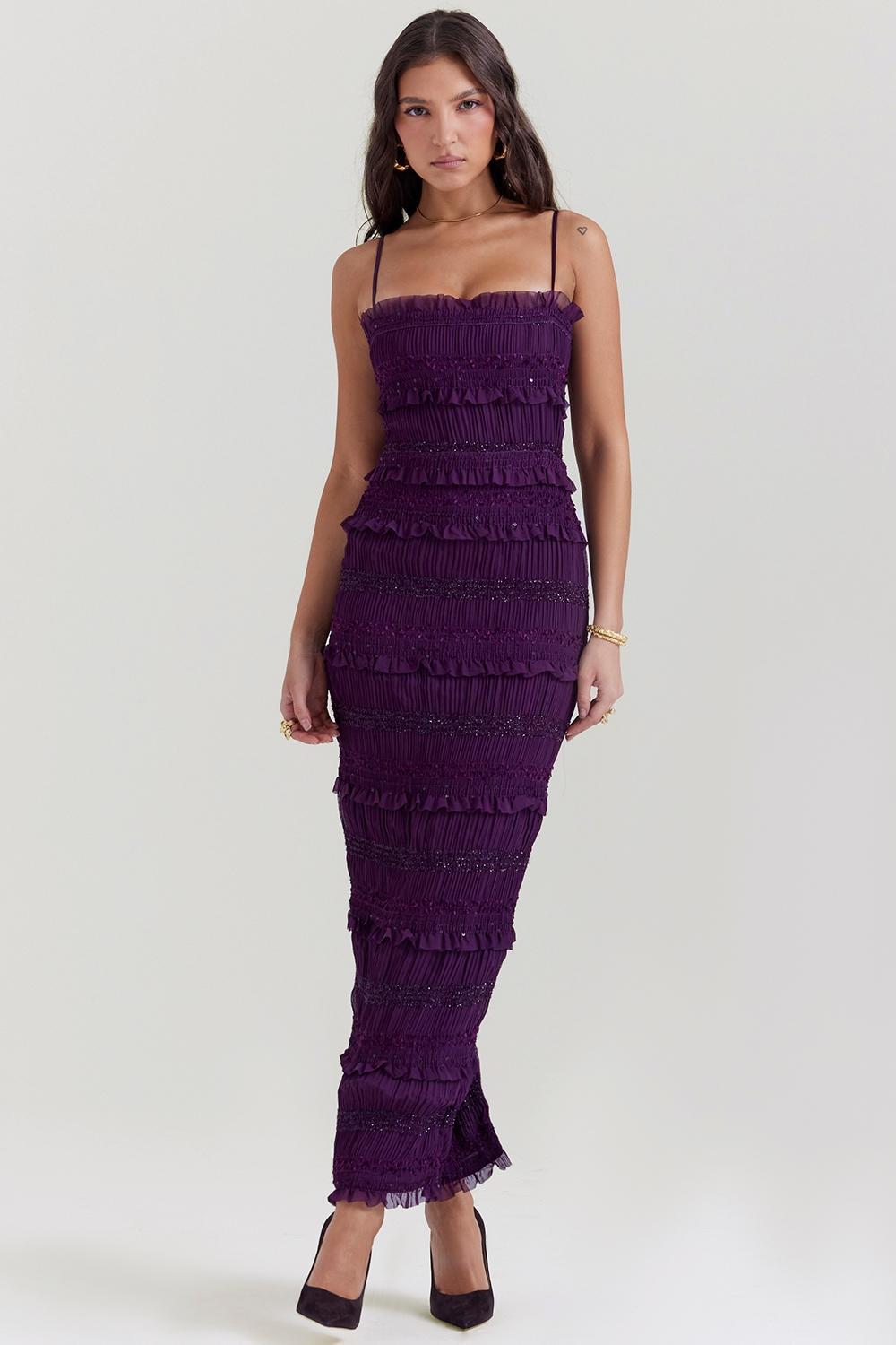 Solana Grape Sequin Pleat Corset Dress Product Image