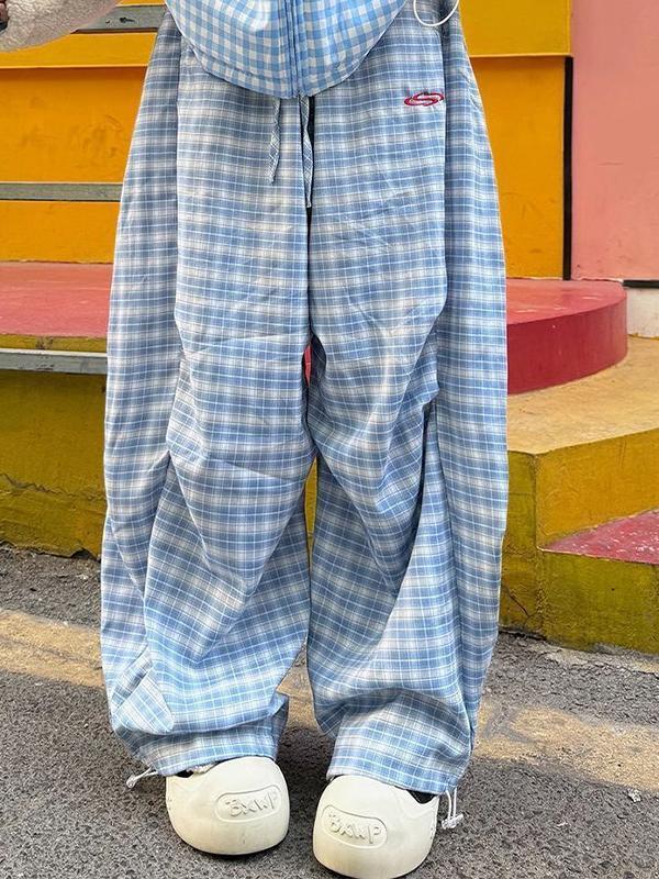 Plaid Print Wide Leg Pants Product Image