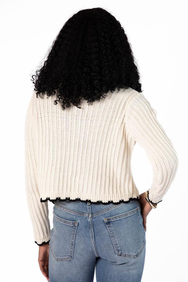 Aim High Cream and Black Tie Front Crochet Cardigan FINAL SALE Product Image