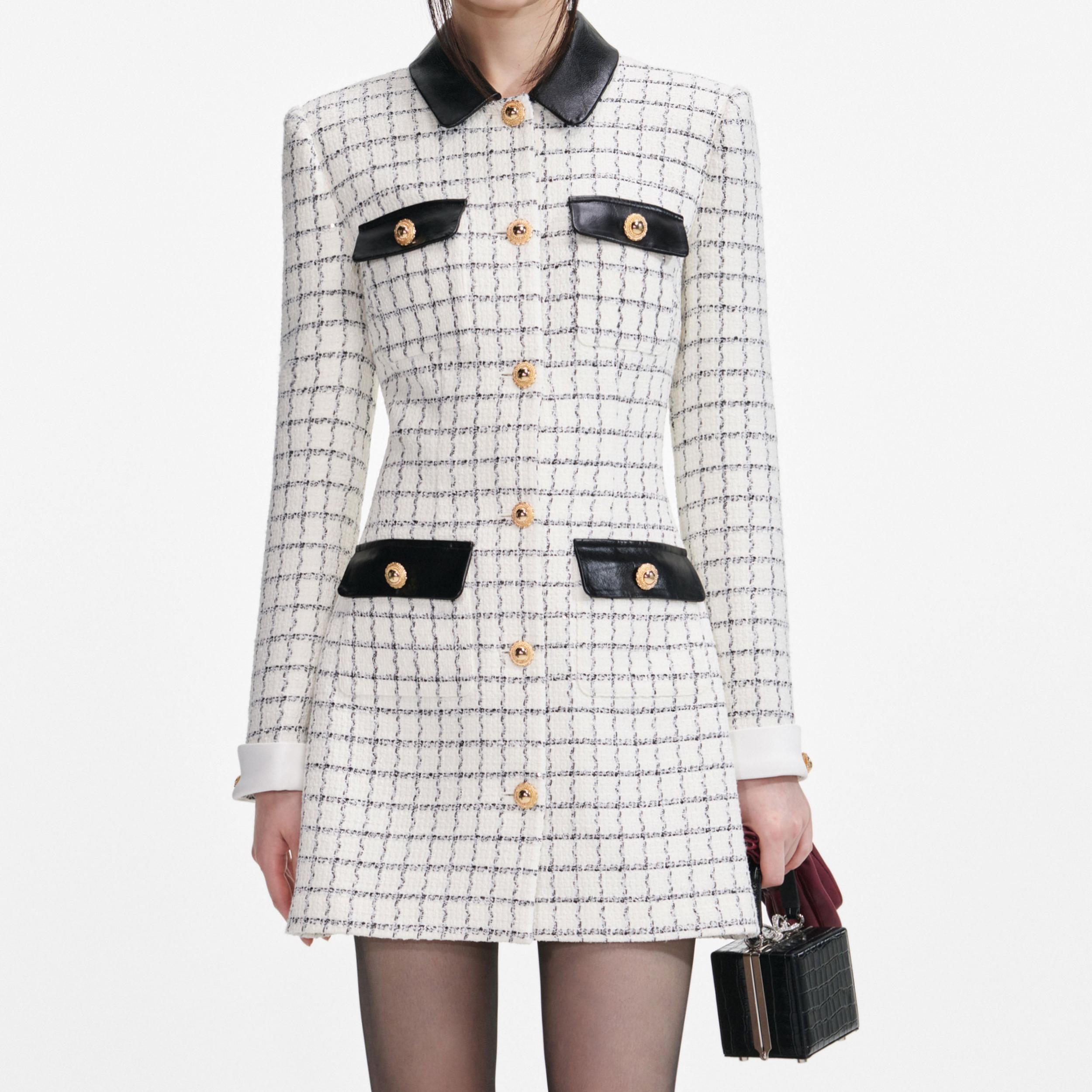 Check Boucle Fur Hem Mini Skirt Product Image